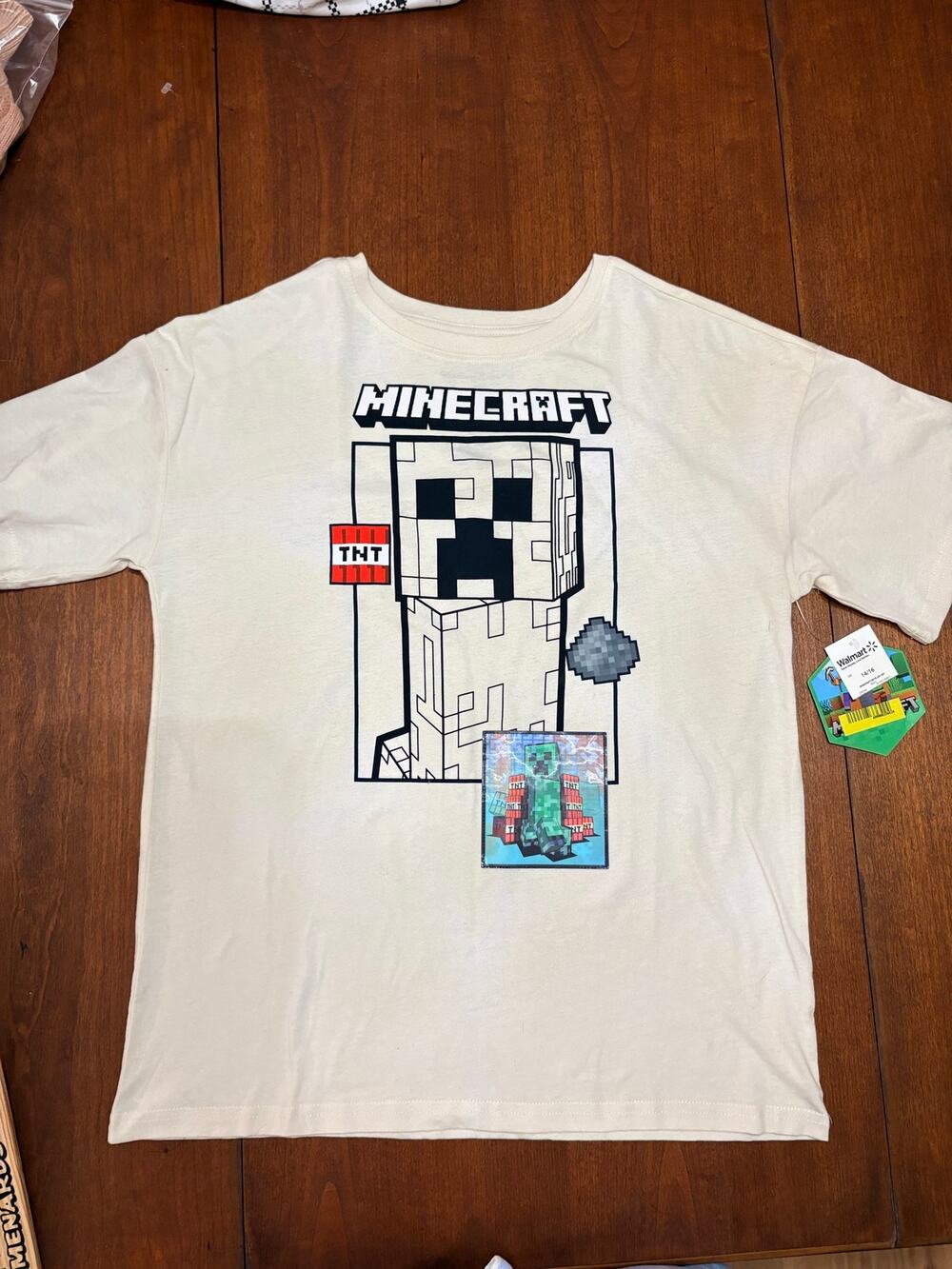 Minecraft Creeper TNT Graphic T-Shirt Youth Size 14/16 Off White NWT